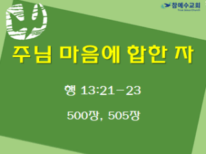 주님 마음에 합한 자 (행 13:21-23)